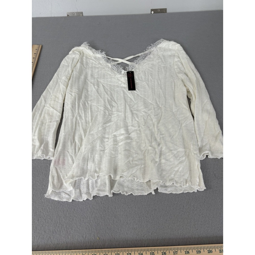 No Boundaries Sweater Womens 3XL White Lace Trim Pullover Top 3/4 Sleeve‎ Knit